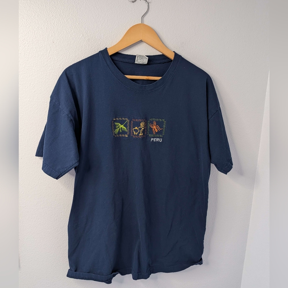 Peru Embroidered Souvenir Graphic T-Shirt XXL‎ 100% Cotton